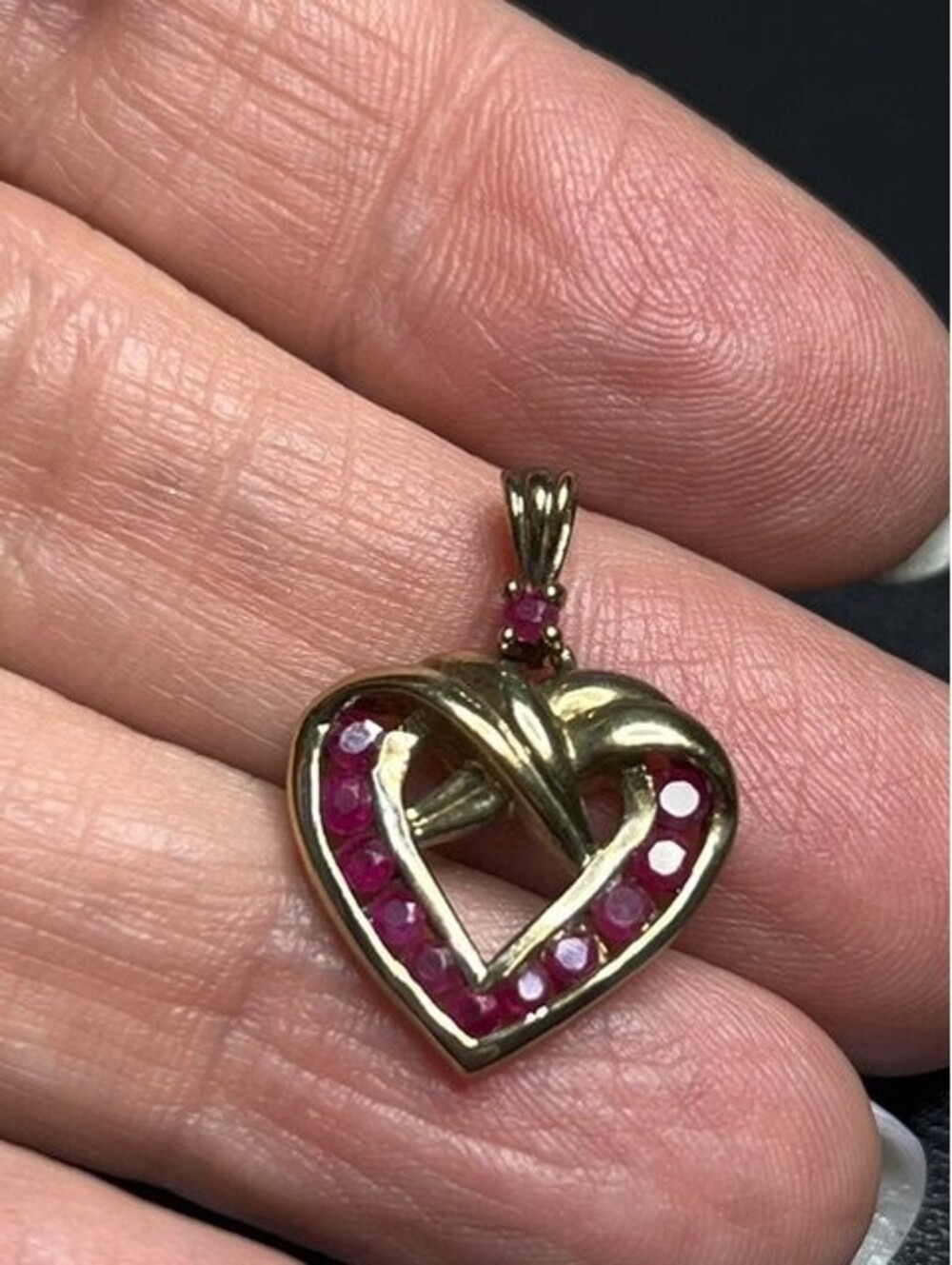 B7073 Vermeil gold plated sterling 925 Heart Pendant Ruby Gemstone 24mm